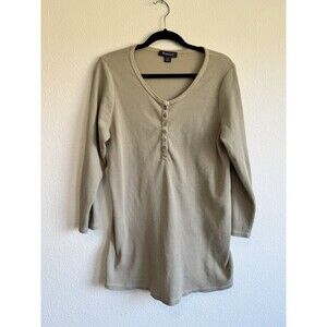 Roaman's Women's Beige 3/4 Sleeve Henley Waffle Knit Tunic Top L 18/20